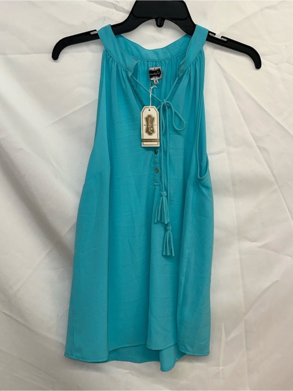 Mud Pie Bright Teal Tie-Neck Blouse
